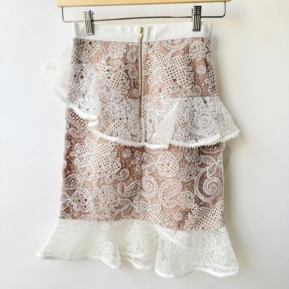 Self-Portrait Floral Lace Ruffled Skirt – White/Beige Size 0 - Picture 2 of 6